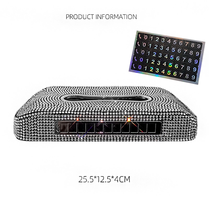 Cutie de șervețele cu număr de telefon cu scânteie pentru suport pentru șervețele auto Bling Accesorii auto de lux Cutie de șervețele de cristal strălucitor