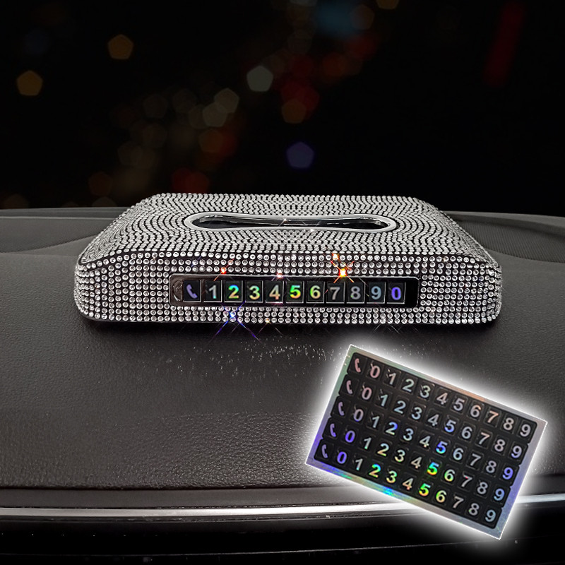 Cutie de șervețele cu număr de telefon cu scânteie pentru suport pentru șervețele auto Bling Accesorii auto de lux Cutie de șervețele de cristal strălucitor
