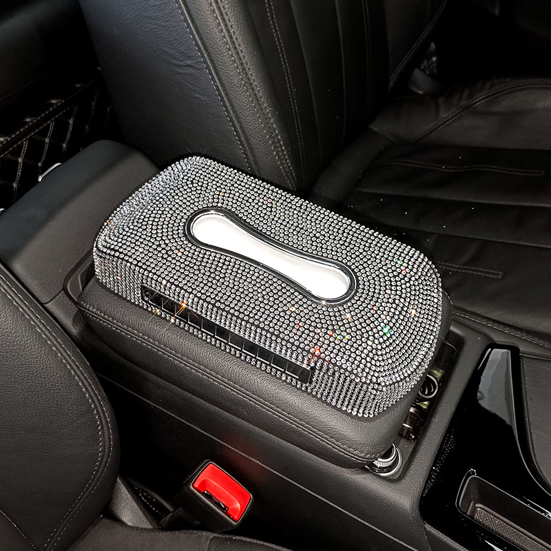 Cutie de șervețele cu număr de telefon cu scânteie pentru suport pentru șervețele auto Bling Accesorii auto de lux Cutie de șervețele de cristal strălucitor