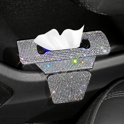 Bling papírzsebkendő tartó autóajtó oldalsó papírzsebkendő tartóhoz Strasszkő autós kiegészítők Csillogó kristály női lányok autós műanyag dobozhoz