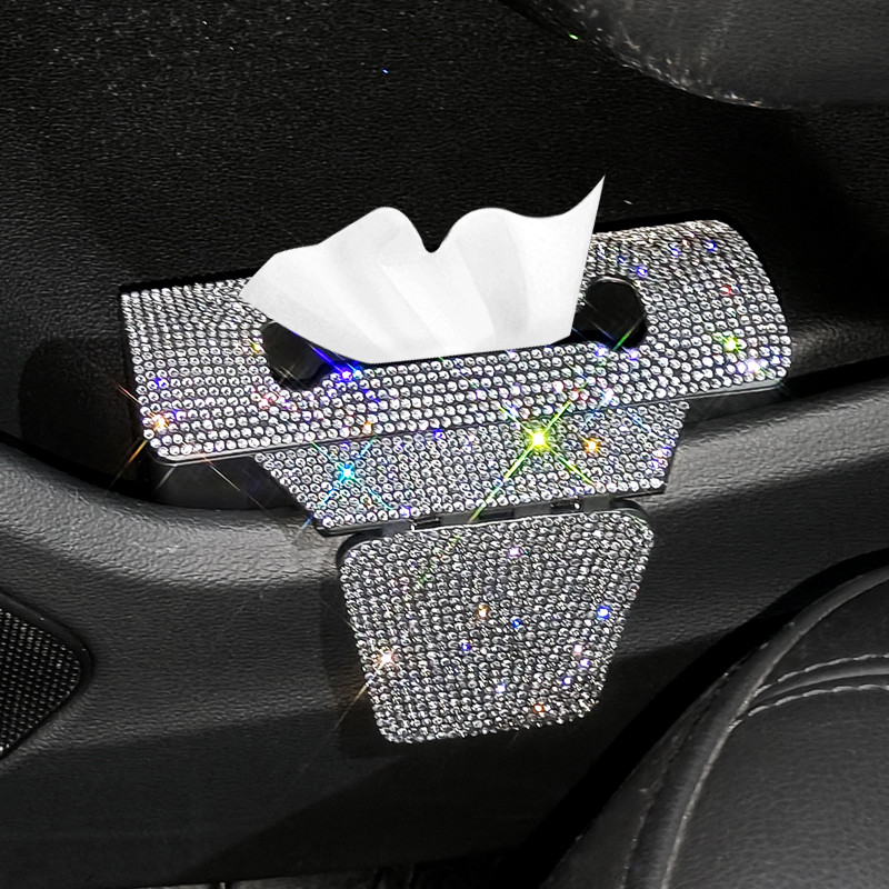 Bling papírzsebkendő tartó autóajtó oldalsó papírzsebkendő tartóhoz Strasszkő autós kiegészítők Csillogó kristály női lányok autós műanyag dobozhoz