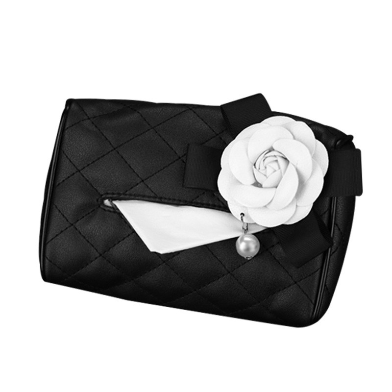 Pearl Camellia Cvijet Naslon autosjedalice Viseći kutija za maramice Držač Kristalna koža Papirnati toranj Organizator Dodaci za stil automobila