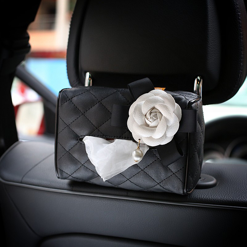 Pearl Camellia Cvijet Naslon autosjedalice Viseći kutija za maramice Držač Kristalna koža Papirnati toranj Organizator Dodaci za stil automobila