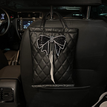 Luxury Diamond Bowknot Δερμάτινη θήκη για χαρτομάντηλο για πίσω κάθισμα αυτοκινήτου Κρεμαστό προσκέφαλο χαρτομάντιλο Θήκη Αξεσουάρ αυτοκινήτου