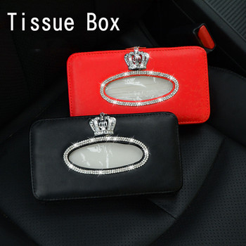 Red Crown Crystal Rhinestone Car Sun Visor Тип Car Tissue Box Държач Diamante Интериор Хартиена кърпа Аксесоари за момичета