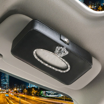 Red Crown Crystal Rhinestone Sun Visor Car Τύπος θήκη χαρτομάντιλου αυτοκινήτου Diamante Εσωτερική χαρτοπετσέτα για κορίτσια Αξεσουάρ