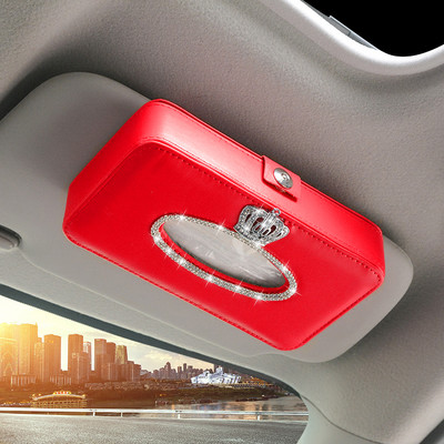 Red Crown Crystal Rhinestone Automobilski štitnik od sunca Držač kutije za maramice Diamante Interior Papirnati ručnik Dodaci za djevojke