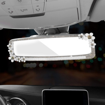 Инкрустирано с диаманти малко цвете Автомобилно огледало за обратно виждане Вътрешно огледало HD Огледало за обратно виждане Автомобилни аксесоари за жени