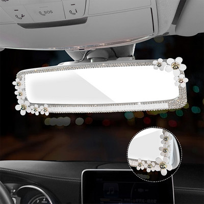 Diamond-encrusted Small Flower Car Rearview Mirror Interior Mirror HD Rear View Mirror Auto Styling Car Accessories for Women