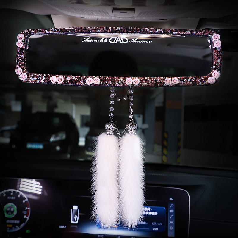 2022 m. „Flower Bling“ automobilio galinio vaizdo veidrodžio dangtelis, skirtas mergaitėms, cirkonio galinio vaizdo veidrodėlis, deimantinis automobilio priedai, interjeras moterims