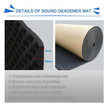 50*100/200/300/500CM Πάχος 2-10mm Αυτοκόλλητο με ήχο αυτοκινήτου Deadener Heat Noise Insulation Deadening Mat Hood με κλειστή κυψέλη με αφρό