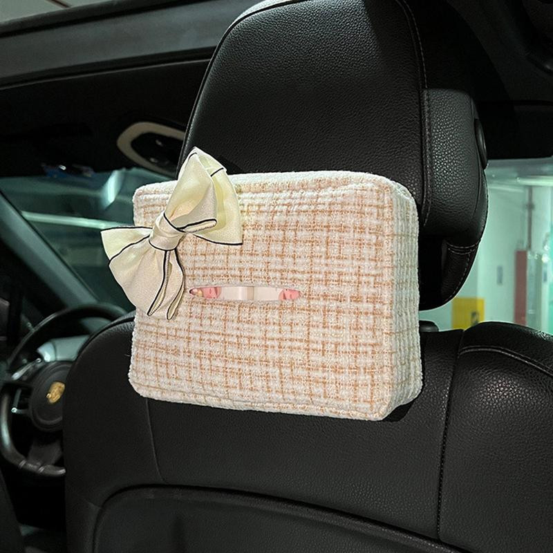 Autós háttámla papírzsebkendőtartó Gépjárműipari Autósülés Selyemtartó Doboz Auto Belső Sebzselé masni Dekorációval Karfa autóhoz