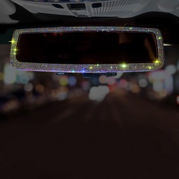 Интериорно покритие на огледалото за обратно виждане на автомобила Универсално автоматично огледало за обратно виждане Bling Rhinestone Луксозно повърхностно огледало Капак на автомобилни аксесоари