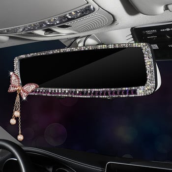 Bling Bling Rhinestone Car Rearview Mirror Decor Butterfly Interior Charm Crystal Diamond Огледало за обратно виждане Капак Аксесоари за кола