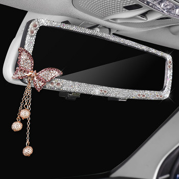 Bling Bling Rhinestone Car Rearview Mirror Decor Butterfly Interior Charm Crystal Diamond Огледало за обратно виждане Капак Аксесоари за кола