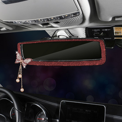 Bling Bling Kalnų krištolinis automobilio galinio vaizdo veidrodžio dekoras drugelio salono žavesys krištolo deimantų galinio vaizdo veidrodžio dangtelis Automobilių priedai