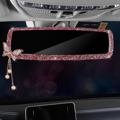 Bling Bling Kalnų krištolinis automobilio galinio vaizdo veidrodžio dekoras drugelio salono žavesys krištolo deimantų galinio vaizdo veidrodžio dangtelis Automobilių priedai