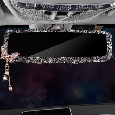 Bling Bling Kalnų krištolinis automobilio galinio vaizdo veidrodžio dekoras drugelio salono žavesys krištolo deimantų galinio vaizdo veidrodžio dangtelis Automobilių priedai