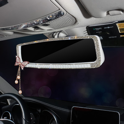 Bling Bling Kalnų krištolinis automobilio galinio vaizdo veidrodžio dekoras drugelio salono žavesys krištolo deimantų galinio vaizdo veidrodžio dangtelis Automobilių priedai