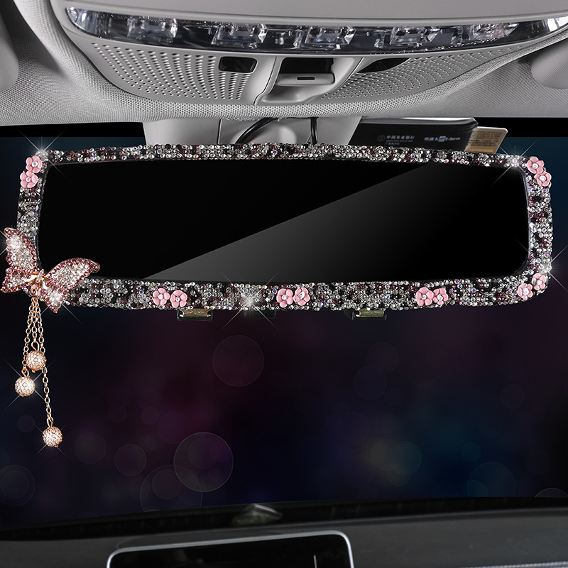 Bling Bling Kalnų krištolinis automobilio galinio vaizdo veidrodžio dekoras drugelio salono žavesys krištolo deimantų galinio vaizdo veidrodžio dangtelis Automobilių priedai