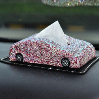 Σχήμα αυτοκινήτου Full Crystal Rhinestones Tissue Box Πίνακας ταμπλό Μπλοκ χάρτινη πετσέτα θήκη για κάλυμμα χαρτοπετσέτας για γυναικεία αξεσουάρ BMW για κορίτσια