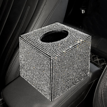 Кутия за кърпички за кола Sparkling Bling Block Type Square Box Луксозна калъфка за кърпички Rhinestone Crystal Diamond Glitter Bling Box за жени