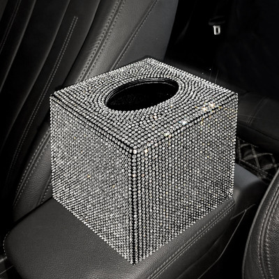 Autós törlőkendő doboz szikrát adó Bling blokk, négyzet alakú doboz luxus szövet tok, strasszos kristály gyémánt csillogó bling doboz nőknek