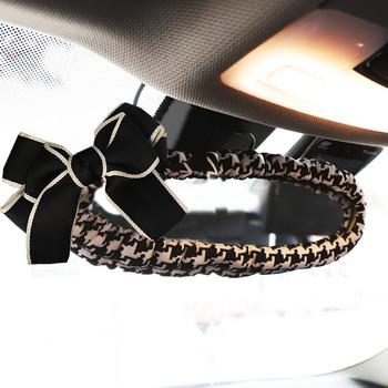 Класически кариран капак за огледало за кола с панделка Мек памучен автомобилен интериорен калъф за огледало за обратно виждане Аксесоари за декорация за жени и момичета