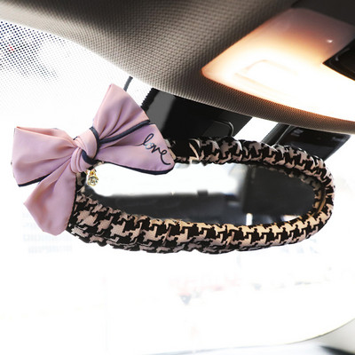 Klasična karirana mašna za automobilsko zrcalo, mekana pamučna kutija za retrovizor za unutrašnjost automobila, ukrasni dodaci za žene i djevojčice