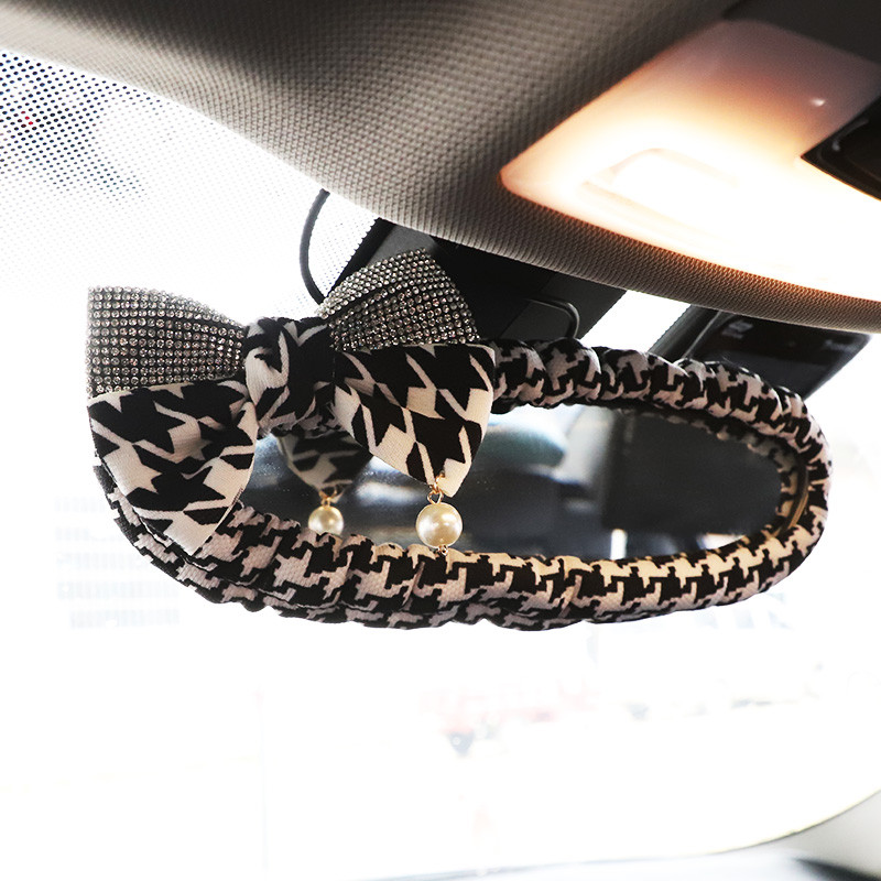 Klasična karirana mašna za automobilsko zrcalo, mekana pamučna kutija za retrovizor za unutrašnjost automobila, ukrasni dodaci za žene i djevojčice