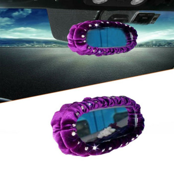 Автомобилно плюшено покритие за огледало за обратно виждане със страз Автомобилно интериорно огледало за обратно виждане Декоративно покритие Черно/лилаво/розово Универсални автомобилни аксесоари
