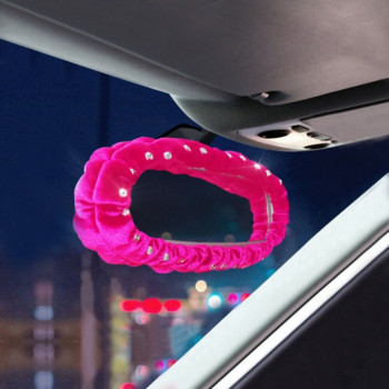 Автомобилно плюшено покритие за огледало за обратно виждане със страз Автомобилно интериорно огледало за обратно виждане Декоративно покритие Черно/лилаво/розово Универсални автомобилни аксесоари