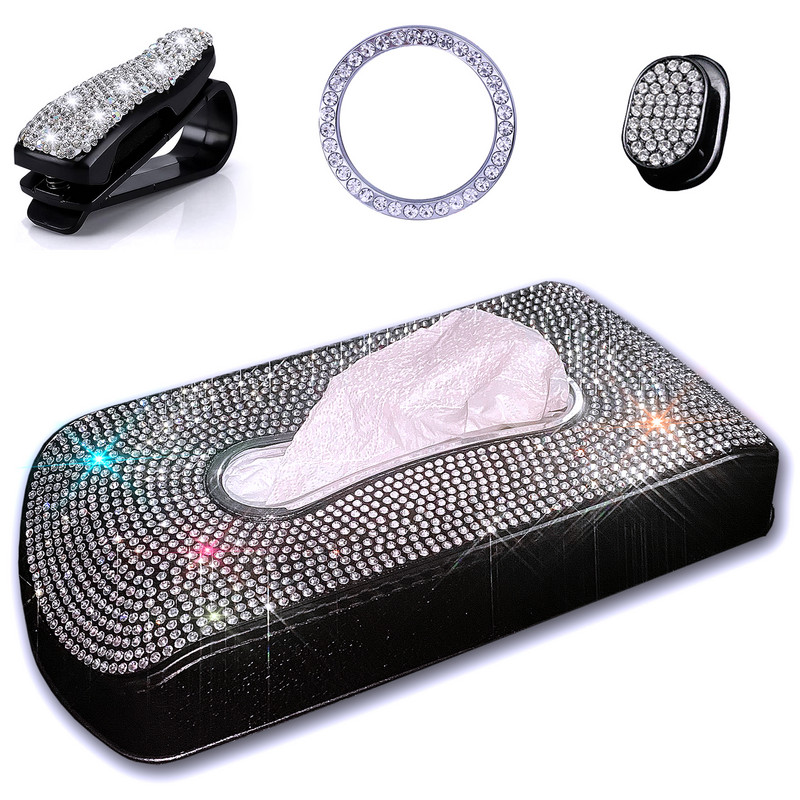 Autókendőtartó, Akril papírzsebkendő fedél, Crystal Bling arctörlő tok szalvéta adagoló, parkoló rendszámtábla, autódekoráció