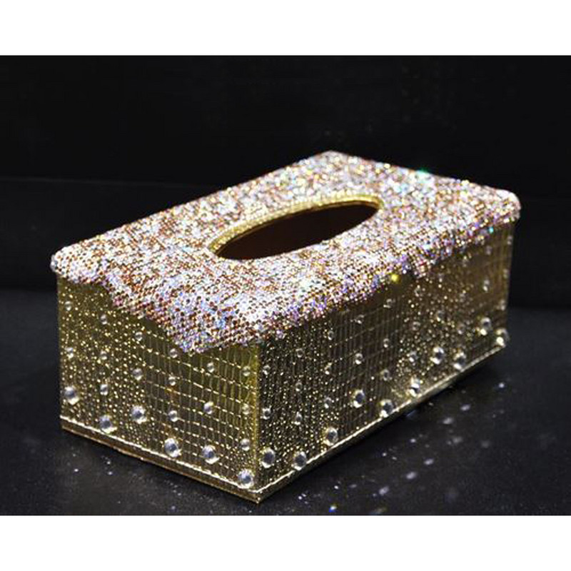 Luxusautó-kiegészítők Bling strasszos kristályszövet doboz borítótok fényes szalvétatartó