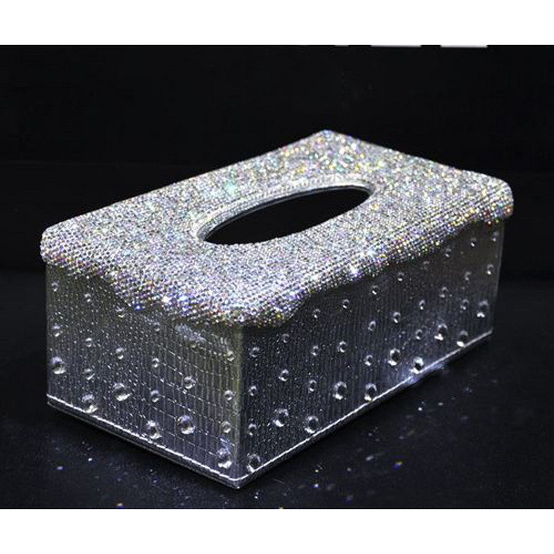 Luxusautó-kiegészítők Bling strasszos kristályszövet doboz borítótok fényes szalvétatartó