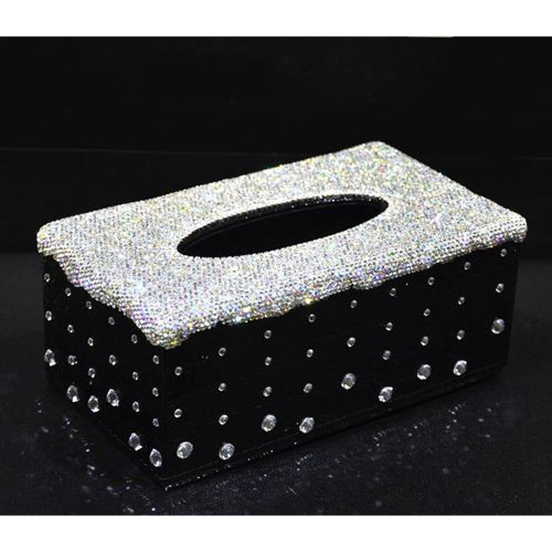 Luxusautó-kiegészítők Bling strasszos kristályszövet doboz borítótok fényes szalvétatartó