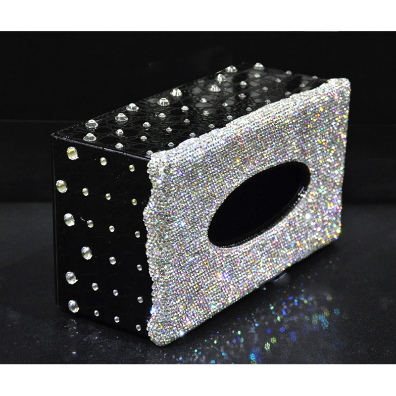 Luxusautó-kiegészítők Bling strasszos kristályszövet doboz borítótok fényes szalvétatartó