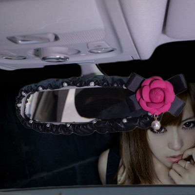 Pearl Camellia Flower Car Εσωτερικό κάλυμμα καθρέφτη PU Δερμάτινο Αξεσουάρ διακόσμησης αυτοκινήτου πίσω όψης για γυναίκες και κορίτσια