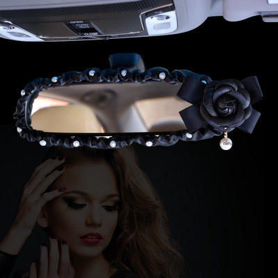 Pearl Camellia Flower Unutrašnjost automobila Poklopac retrovizora PU kožna auto stražnja dekoracija Dodaci za žene i djevojčice