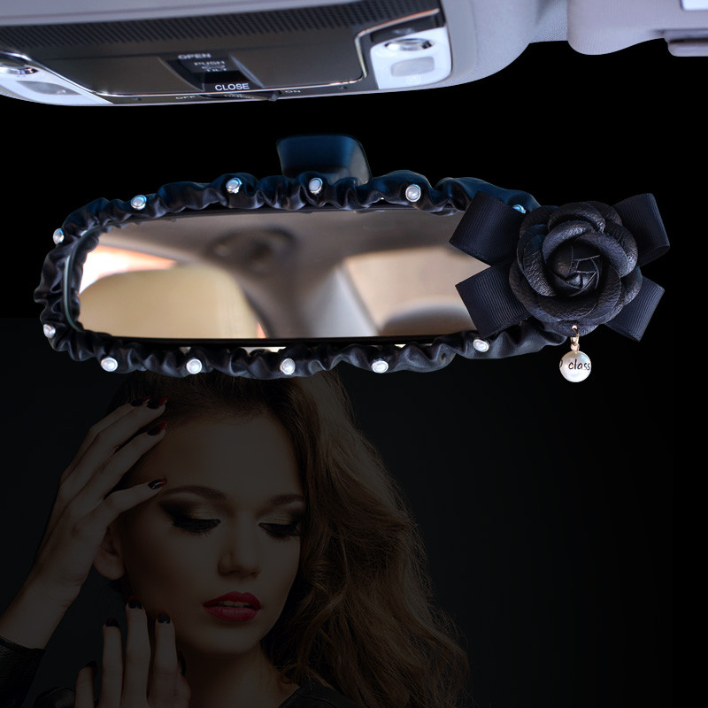 Pearl Camellia Flower Unutrašnjost automobila Poklopac retrovizora PU kožna auto stražnja dekoracija Dodaci za žene i djevojčice