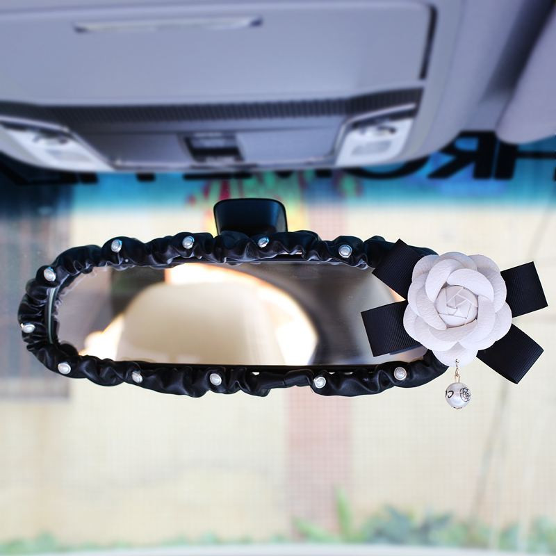 Pearl Camellia Flower Unutrašnjost automobila Poklopac retrovizora PU kožna auto stražnja dekoracija Dodaci za žene i djevojčice