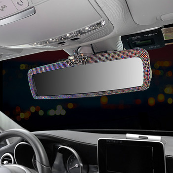 Νέο κάλυμμα καθρέπτη πίσω όψης αυτοκινήτου Crown Charm Crystal Decor Auto Rearview Mirror Diamond Car Bling αξεσουάρ για γυναίκες κορίτσια