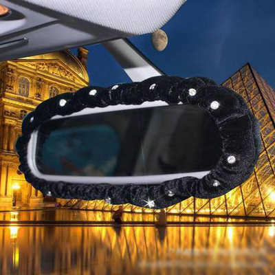 Autóbelső visszapillantó tükörborítás strasszos plüss, automatikus visszapillantó tükör tok díszítő kiegészítők női lányoknak