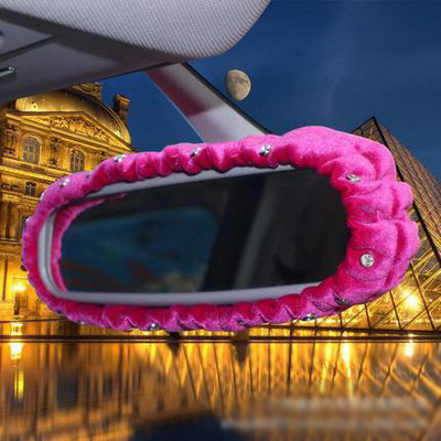 Autóbelső visszapillantó tükörborítás strasszos plüss, automatikus visszapillantó tükör tok díszítő kiegészítők női lányoknak