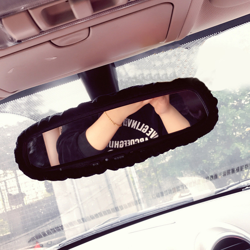 Autóbelső visszapillantó tükörborítás strasszos plüss, automatikus visszapillantó tükör tok díszítő kiegészítők női lányoknak