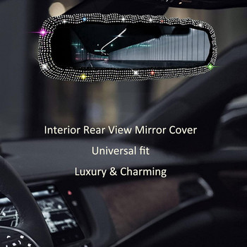 Блестящ декор на огледало за обратно виждане със стрази Аксесоари за интериор на кола за жени Bling Огледало за обратно виждане с кристали Crystal Diamond O9Y6