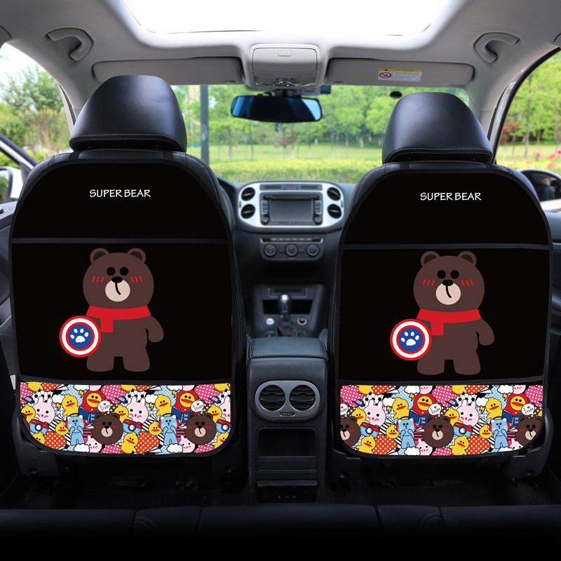 Cartoon mielas automobilio sėdynės nugaros užvalkalas vaikams, 1 vnt. Anti Kick Mat, vandeniui atsparus nešvarumų apsauginis padėklas automobiliui