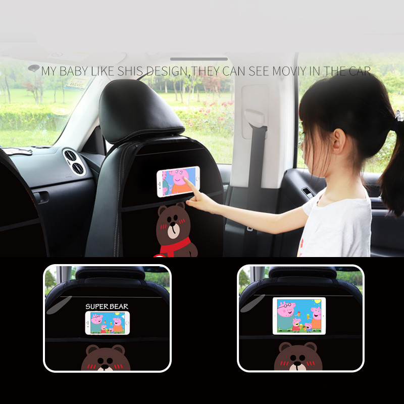 Cartoon mielas automobilio sėdynės nugaros užvalkalas vaikams, 1 vnt. Anti Kick Mat, vandeniui atsparus nešvarumų apsauginis padėklas automobiliui