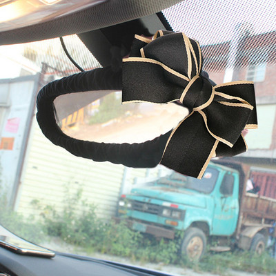 Cute Diamond Bowknot Car Interior Mirror Cover Soft Plush Auto Rearview Mirror Case Decoration Accessories For Women and Girls