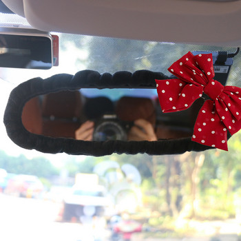 Cute Dot Bowknot Κάλυμμα εσωτερικού καθρέφτη αυτοκινήτου Cartoon βελούδινη θήκη για καθρέφτη οπισθοπορείας Διακόσμηση αξεσουάρ για γυναίκες και κορίτσια